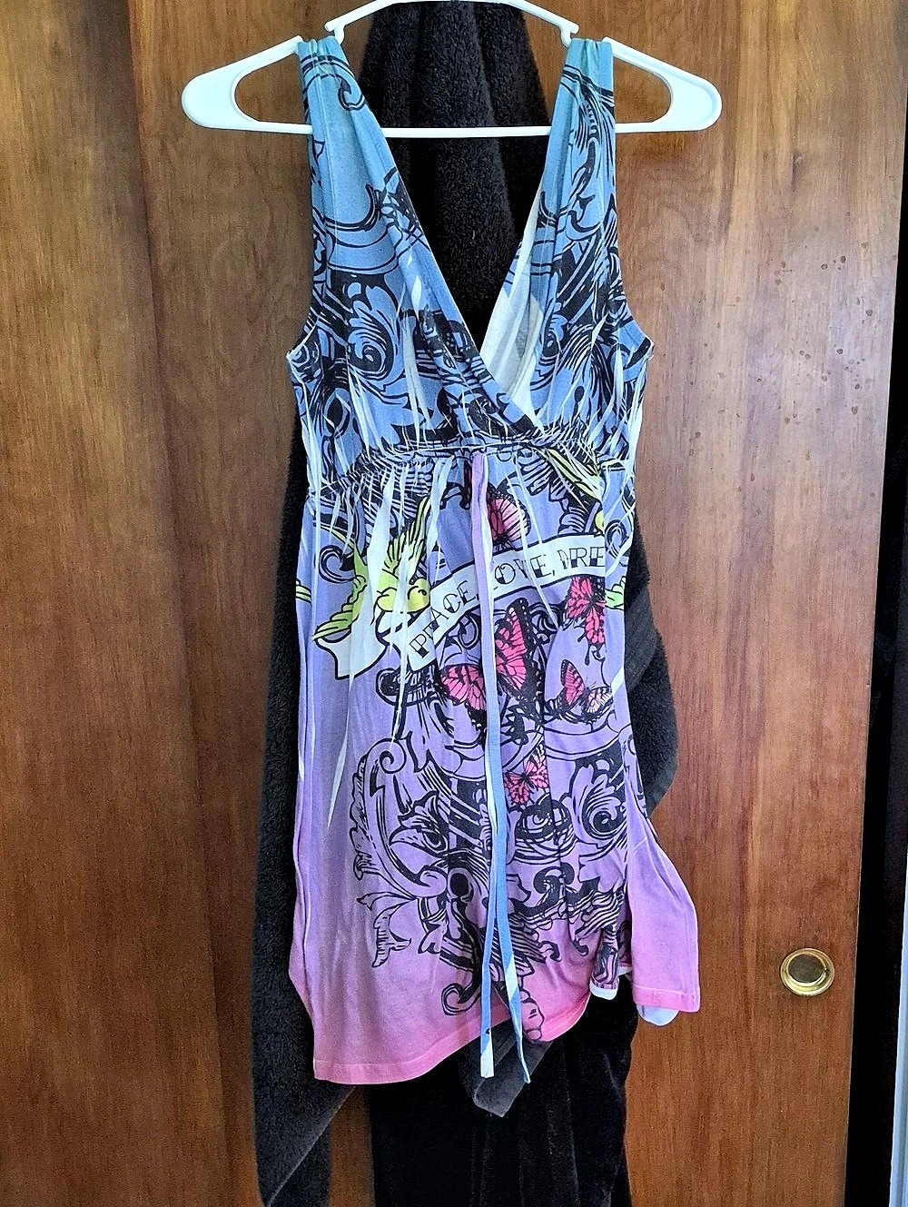American Crown Abstract Graphic in Purple & Blue Size L Swim Suit Cover/dress